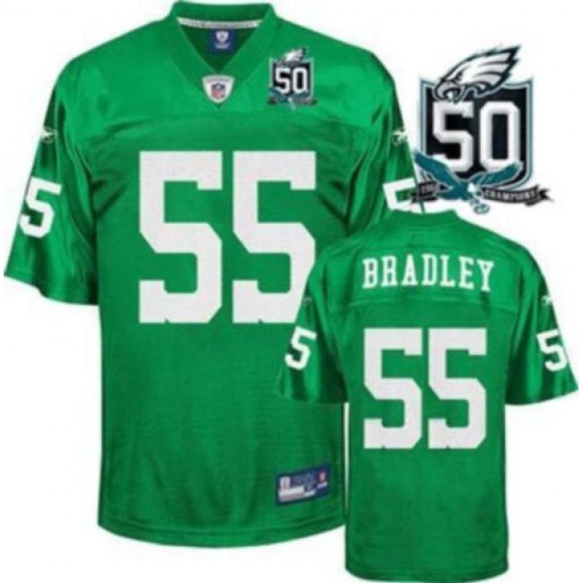 Eagles #55 Stewart Bradley Light Green With Team 50TH Patch Stitched NFL Jersey