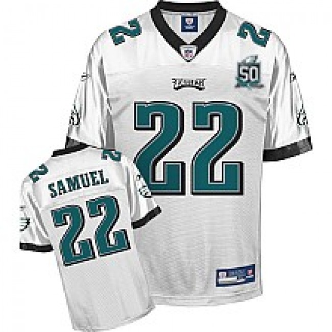Eagles Asante Samuel #22 White Stitched Team 50TH Anniversary Patch NFL Jersey
