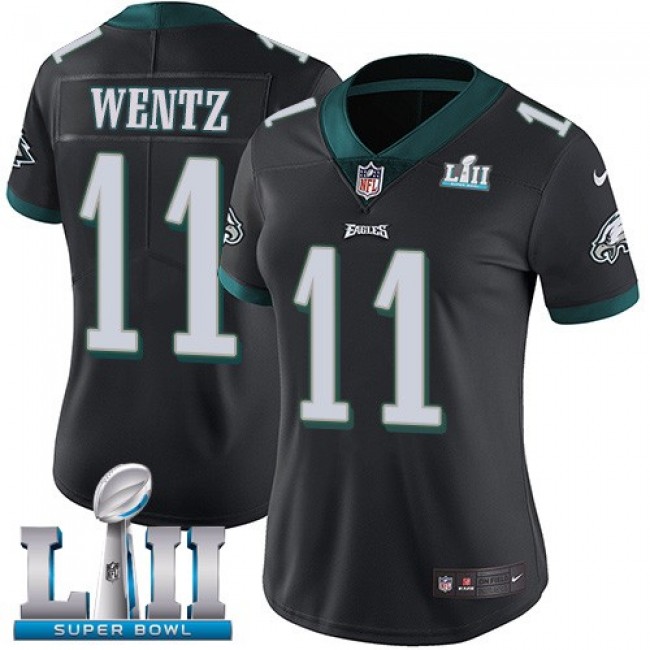 Women's Eagles #11 Carson Wentz Black Alternate Super Bowl LII Stitched NFL Vapor Untouchable Limited Jersey