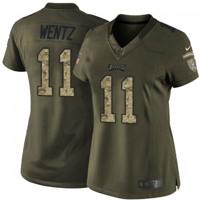 Women's Eagles #11 Carson Wentz Green Stitched NFL Limited 2015 Salute to Service Jersey
