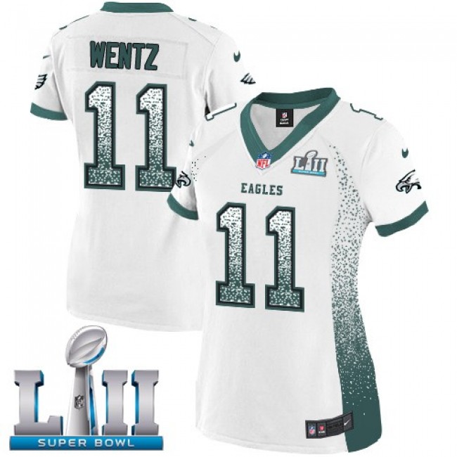 Women's Eagles #11 Carson Wentz White Super Bowl LII Stitched NFL Elite Drift Jersey