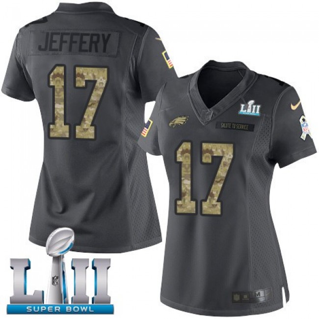 Women's Eagles #17 Alshon Jeffery Black Super Bowl LII Stitched NFL Limited 2016 Salute to Service Jersey