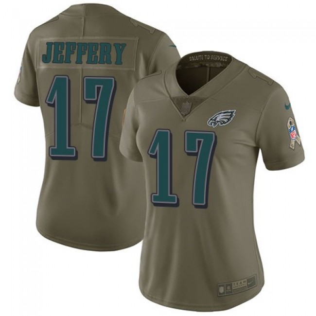 Women's Eagles #17 Alshon Jeffery Olive Stitched NFL Limited 2017 Salute to Service Jersey