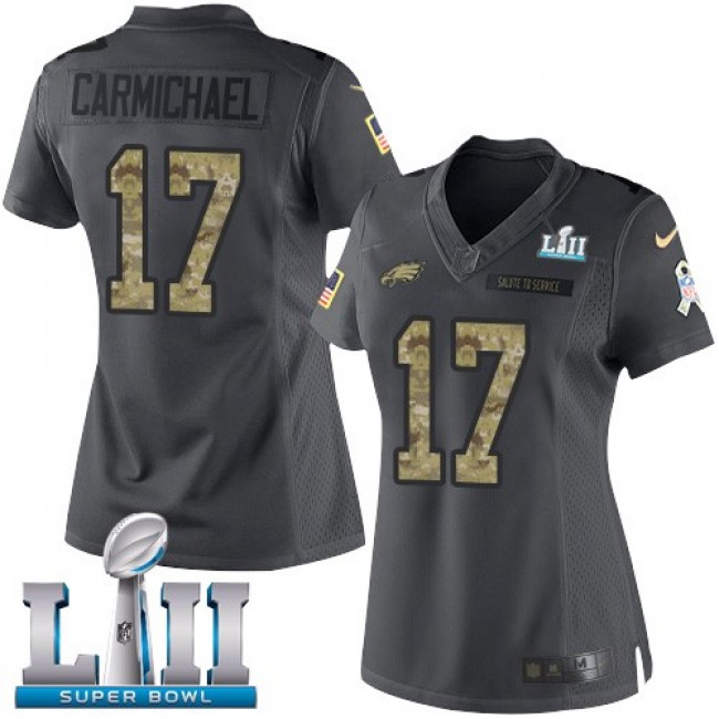 Women's Eagles #17 Harold Carmichael Black Super Bowl LII Stitched NFL Limited 2016 Salute to Service Jersey