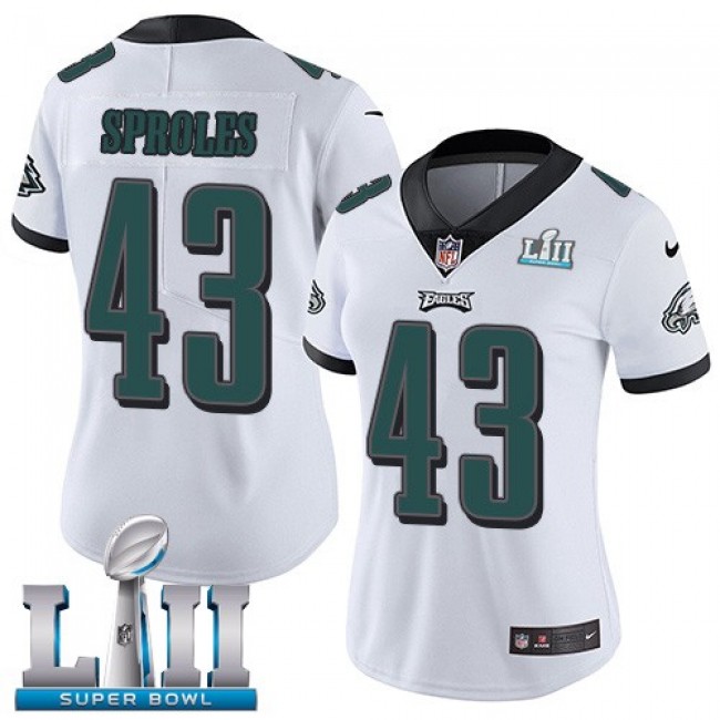 Women's Eagles #43 Darren Sproles White Super Bowl LII Stitched NFL Vapor Untouchable Limited Jersey