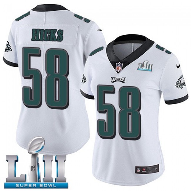 Women's Eagles #58 Jordan Hicks White Super Bowl LII Stitched NFL Vapor Untouchable Limited Jersey