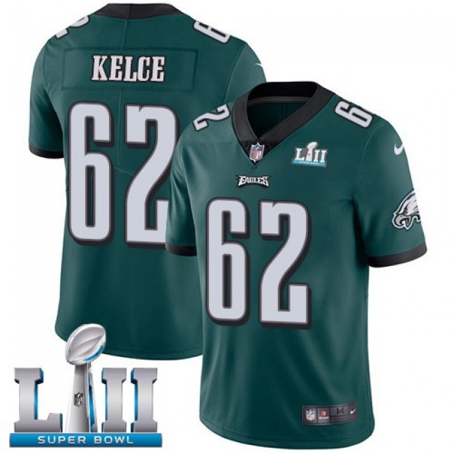 Philadelphia Eagles #62 Jason Kelce Midnight Green Team Color Super Bowl LII Youth Stitched NFL Vapor Untouchable Limited Jersey