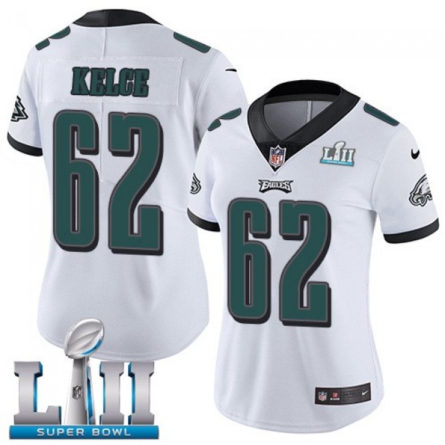 Women's Eagles #62 Jason Kelce White Super Bowl LII Stitched NFL Vapor Untouchable Limited Jersey