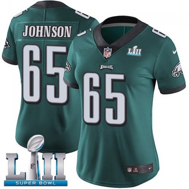 Women's Eagles #65 Lane Johnson Midnight Green Team Color Super Bowl LII Stitched NFL Vapor Untouchable Limited Jersey