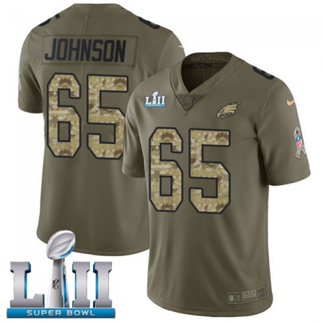 Philadelphia Eagles #65 Lane Johnson Olive-Camo Super Bowl LII Youth Stitched NFL Limited 2017 Salute to Service Jersey