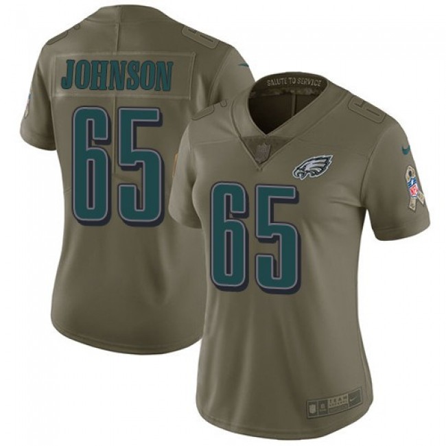 Women's Eagles #65 Lane Johnson Olive Stitched NFL Limited 2017 Salute to Service Jersey