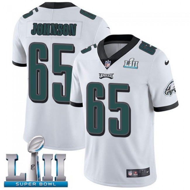 Philadelphia Eagles #65 Lane Johnson White Super Bowl LII Youth Stitched NFL Vapor Untouchable Limited Jersey