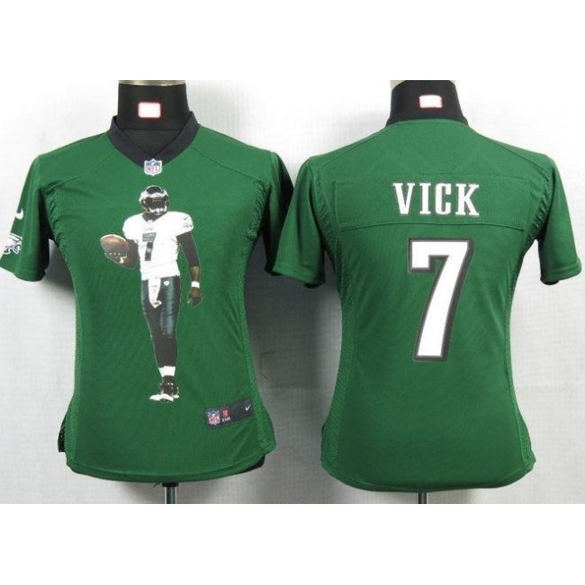 Women's Eagles #7 Michael Vick Midnight Green Team Color Portrait NFL Game Jersey