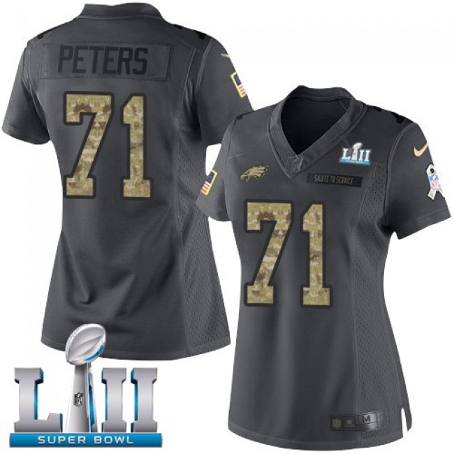 Women's Eagles #71 Jason Peters Black Super Bowl LII Stitched NFL Limited 2016 Salute to Service Jersey