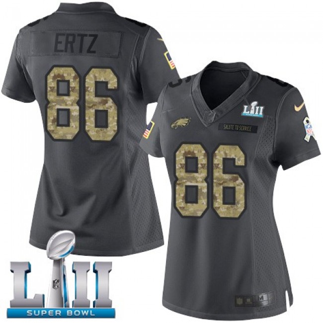 Women's Eagles #86 Zach Ertz Black Super Bowl LII Stitched NFL Limited 2016 Salute to Service Jersey