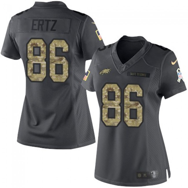 Women's Eagles #86 Zach Ertz Black Stitched NFL Limited 2016 Salute to Service Jersey