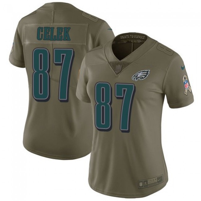 Women's Eagles #87 Brent Celek Olive Stitched NFL Limited 2017 Salute to Service Jersey