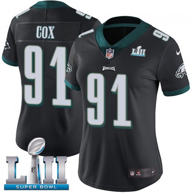 Women's Eagles #91 Fletcher Cox Black Alternate Super Bowl LII Stitched NFL Vapor Untouchable Limited Jersey