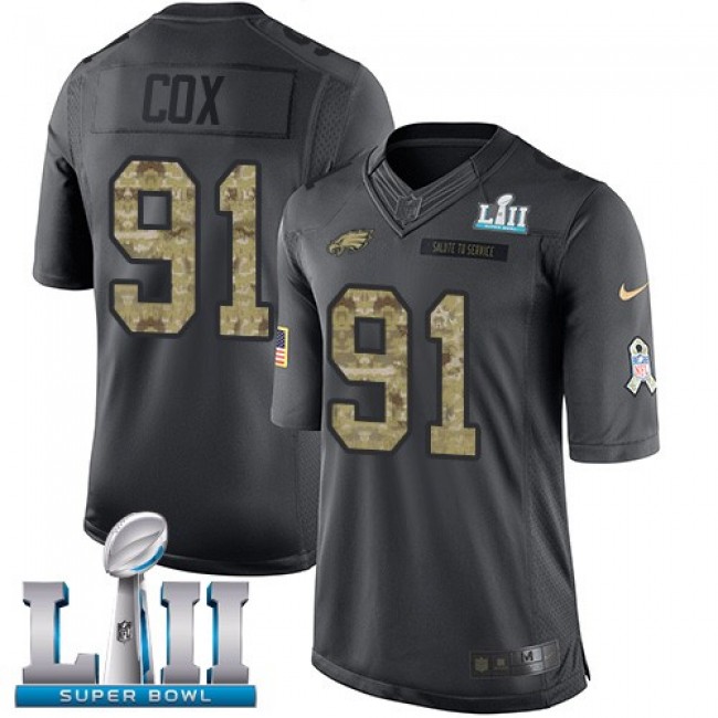Philadelphia Eagles #91 Fletcher Cox Black Super Bowl LII Youth Stitched NFL Limited 2016 Salute to Service Jersey