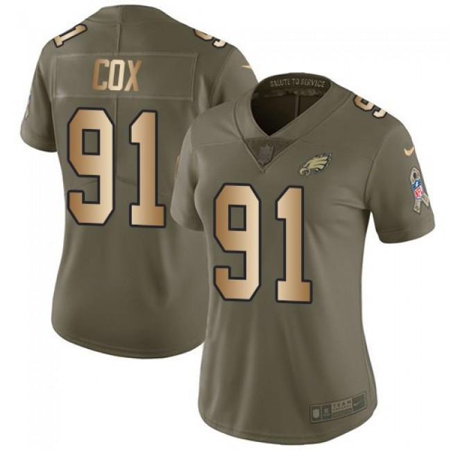 Women's Eagles #91 Fletcher Cox Olive Gold Stitched NFL Limited 2017 Salute to Service Jersey