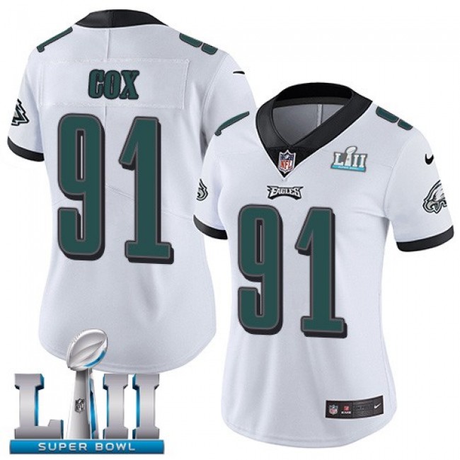 Women's Eagles #91 Fletcher Cox White Super Bowl LII Stitched NFL Vapor Untouchable Limited Jersey