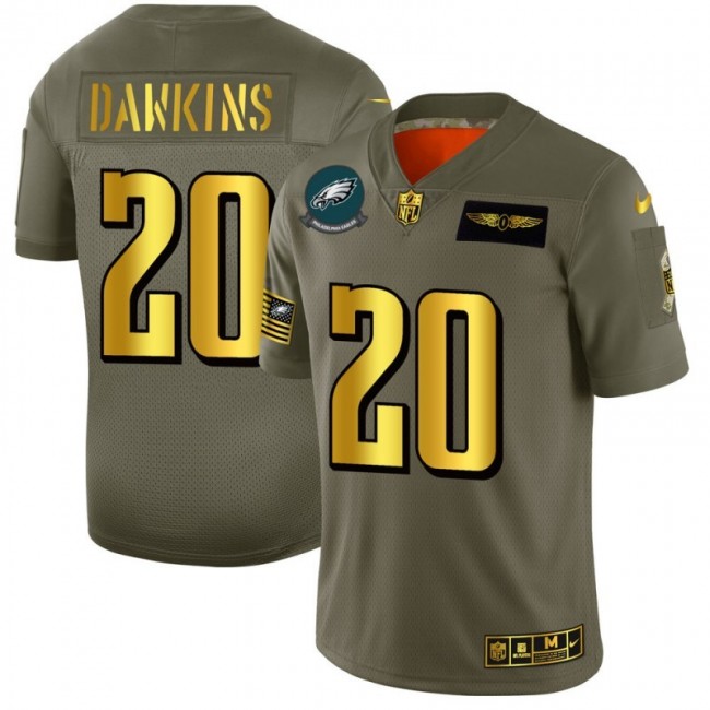 Philadelphia Eagles #20 Brian Dawkins NFL Men's Nike Olive Gold 2019 Salute to Service Limited Jersey