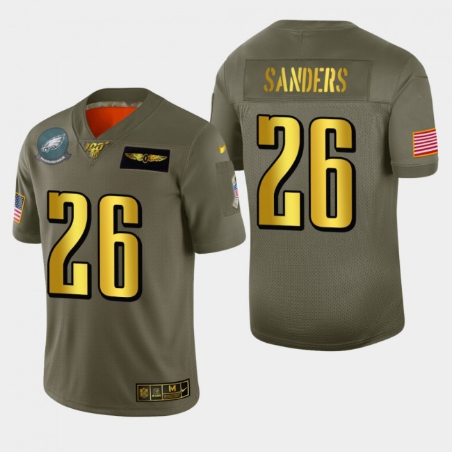 Philadelphia Eagles #26 Miles Sanders Men's Nike Olive Gold 2019 Salute to Service Limited NFL 100 Jersey