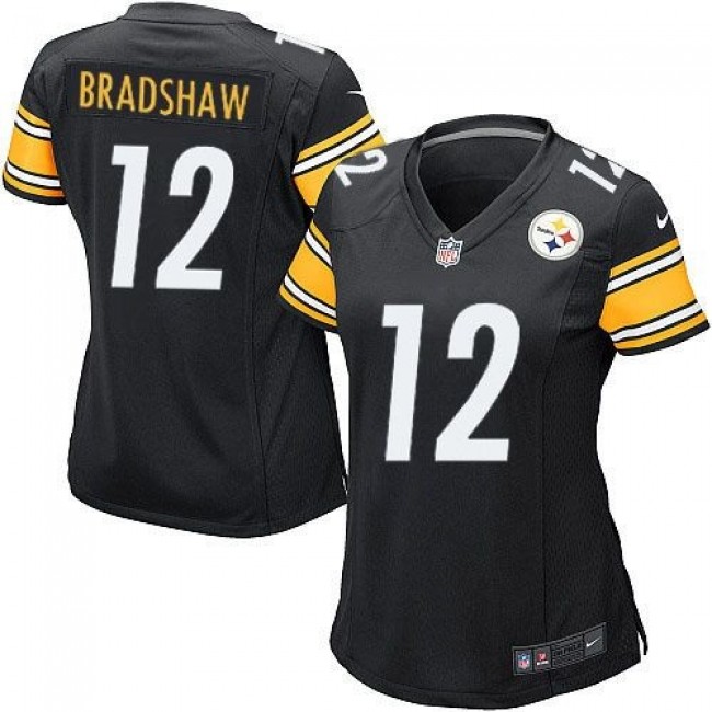 Women's Steelers #12 Terry Bradshaw Black Team Color Stitched NFL Elite Jersey