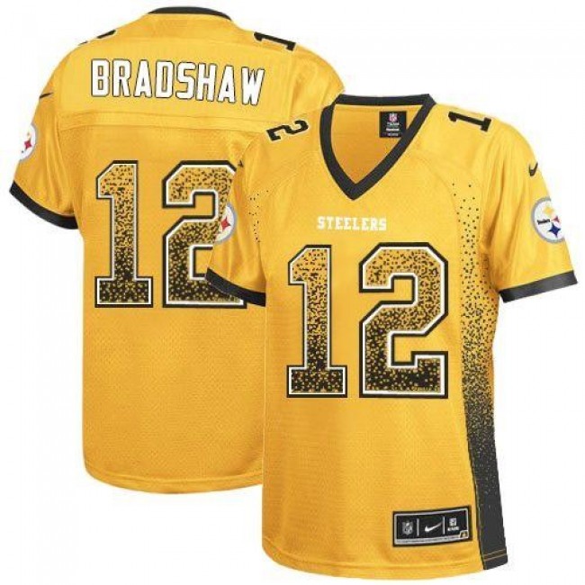 Women's Steelers #12 Terry Bradshaw Gold Stitched NFL Elite Drift Jersey