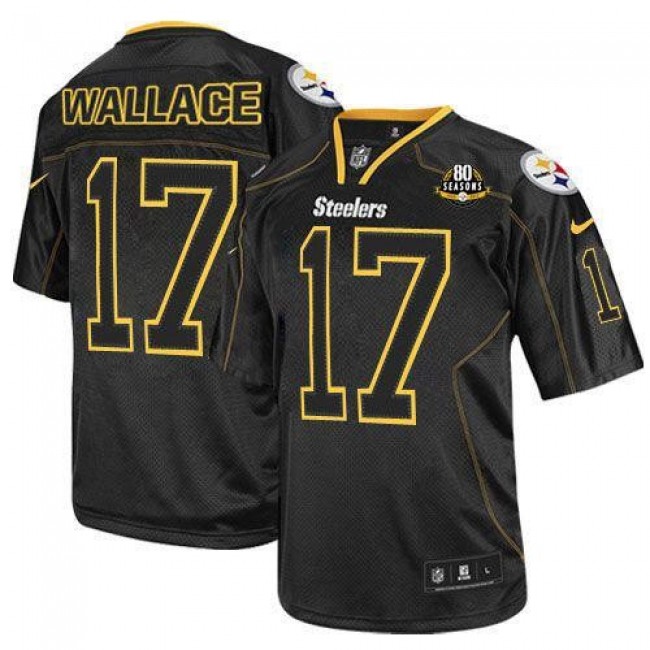 Pittsburgh Steelers #17 Mike Wallace Lights Out Black With 80TH Patch Youth Stitched NFL Elite Jersey