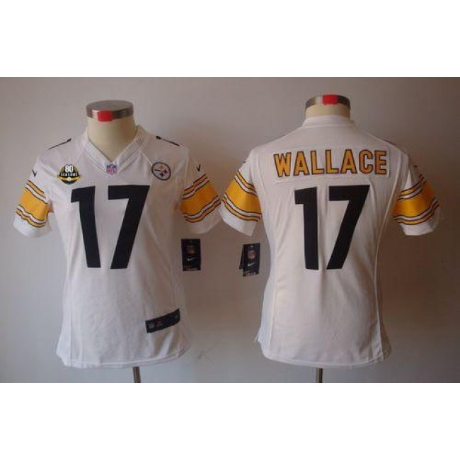 Women's Steelers #17 Mike Wallace White With 80TH Patch Stitched NFL Limited Jersey