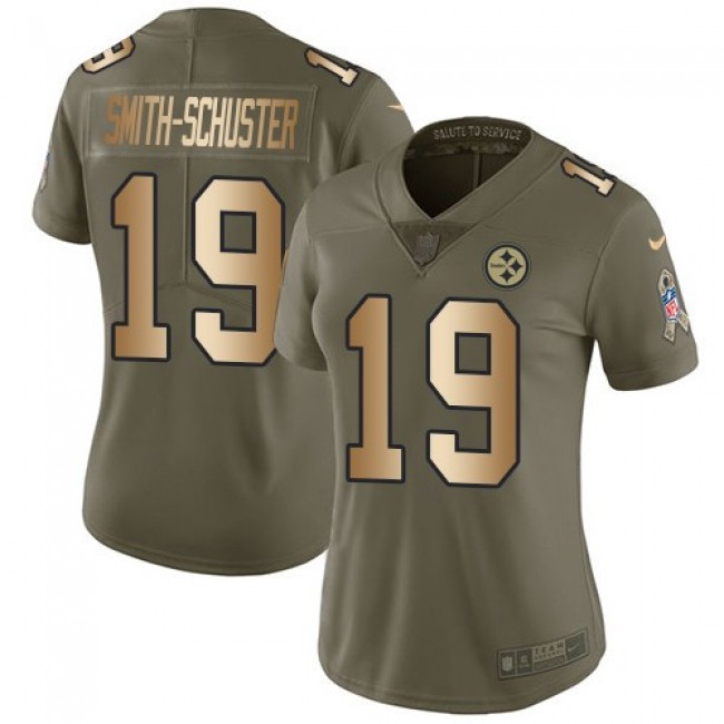 Women's Steelers #19 JuJu Smith-Schuster Olive Gold Stitched NFL Limited 2017 Salute to Service Jersey