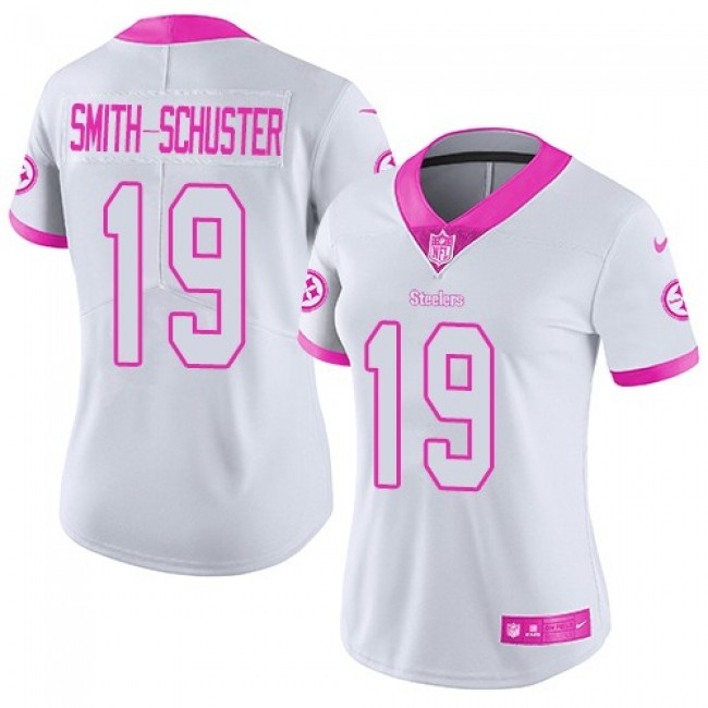 Women's Steelers #19 JuJu Smith-Schuster White Pink Stitched NFL Limited Rush Jersey