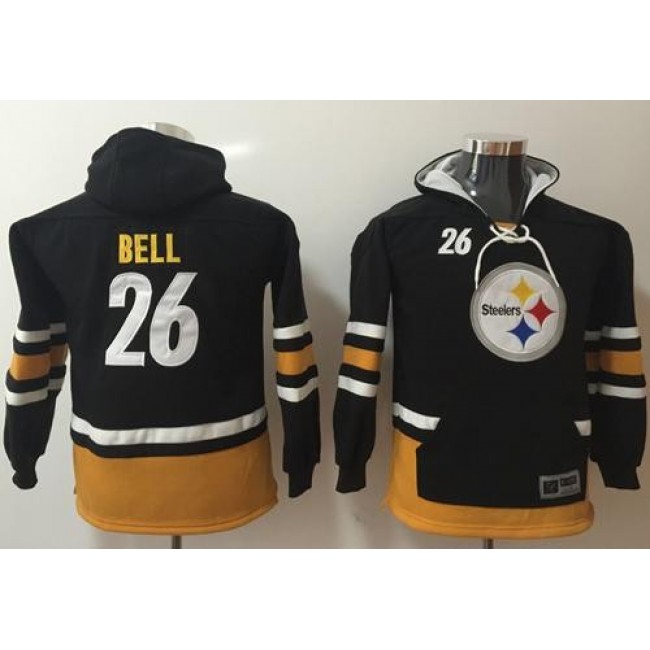 Pittsburgh Steelers #26 Le Veon Bell Black-Gold Youth Name Number Pullover NFL Hoodie Jersey