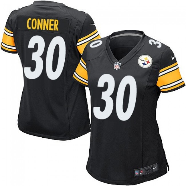 Women's Steelers #30 James Conner Black Team Color Stitched NFL Elite Jersey