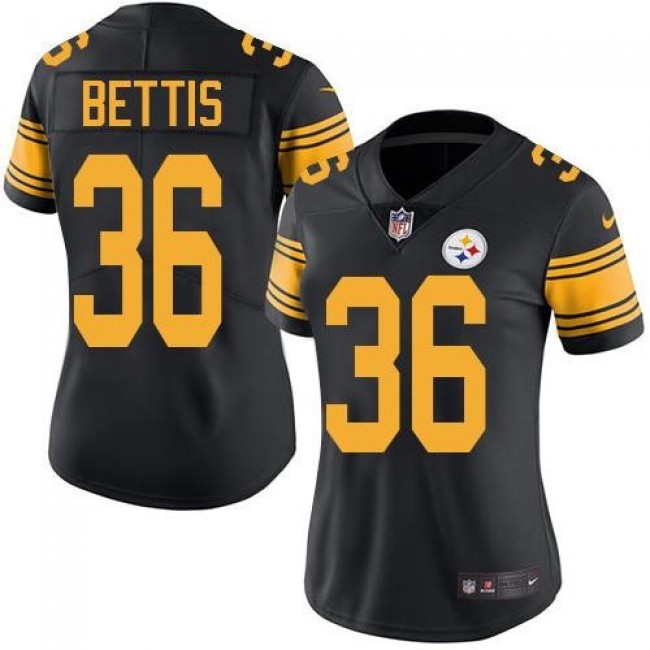 Women's Steelers #36 Jerome Bettis Black Stitched NFL Limited Rush Jersey