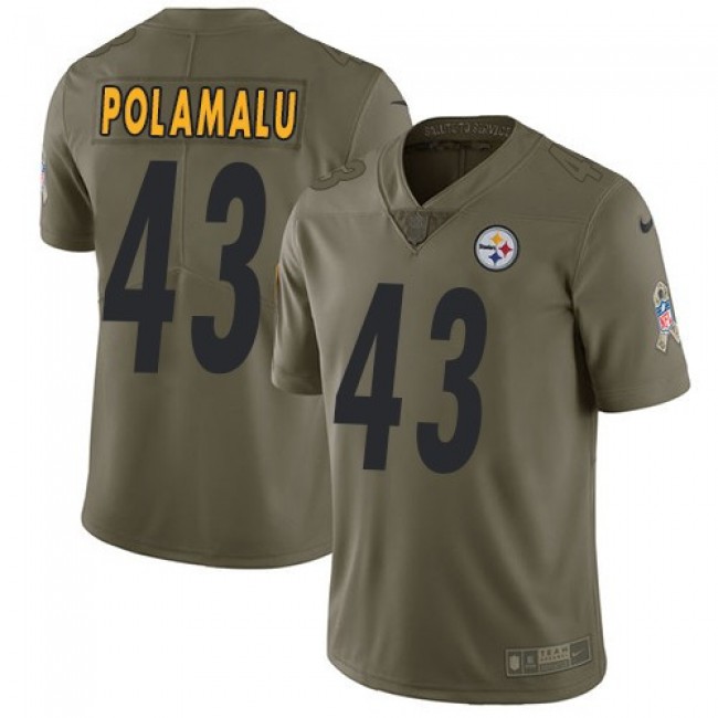 Pittsburgh Steelers #43 Troy Polamalu Olive Youth Stitched NFL Limited 2017 Salute to Service Jersey