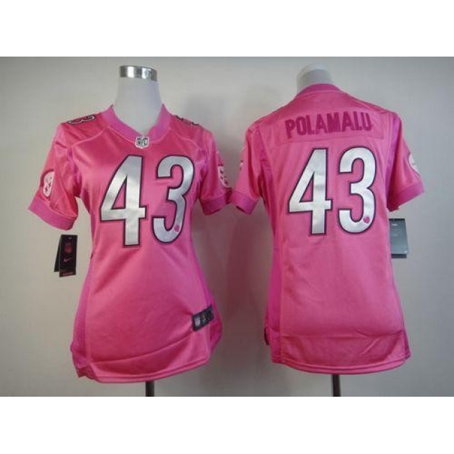 Women's Steelers #43 Troy Polamalu Pink Be Luv'd Stitched NFL Elite Jersey