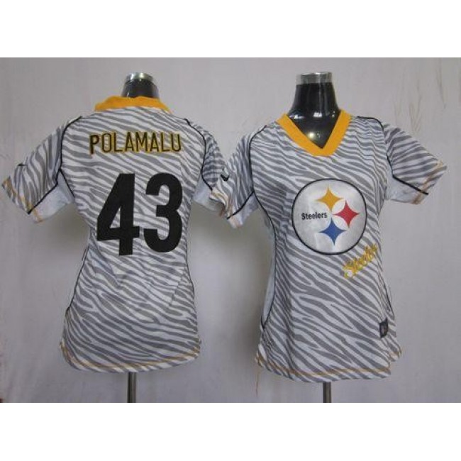 Women's Steelers #43 Troy Polamalu Zebra Stitched NFL Elite Jersey