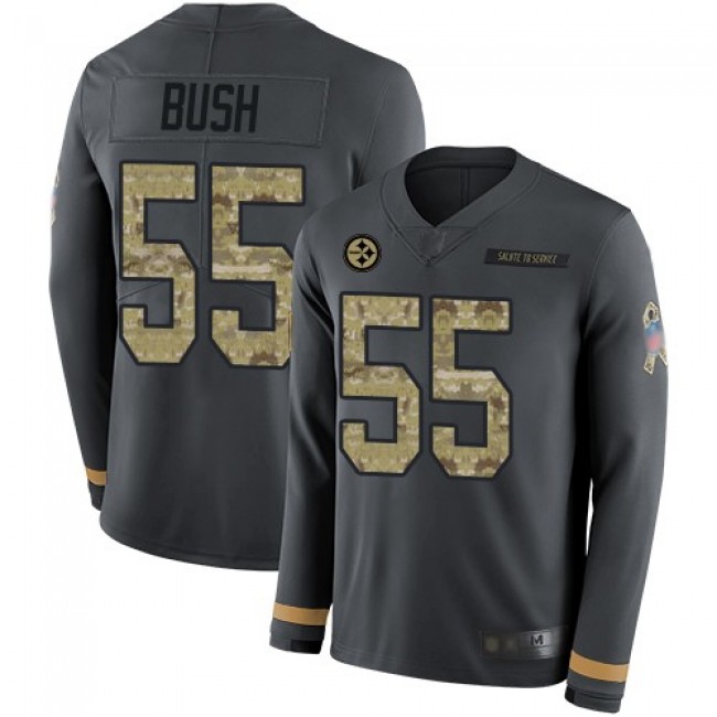 Nike Steelers #55 Devin Bush Anthracite Salute to Service Men's Stitched NFL Limited Therma Long Sleeve Jersey