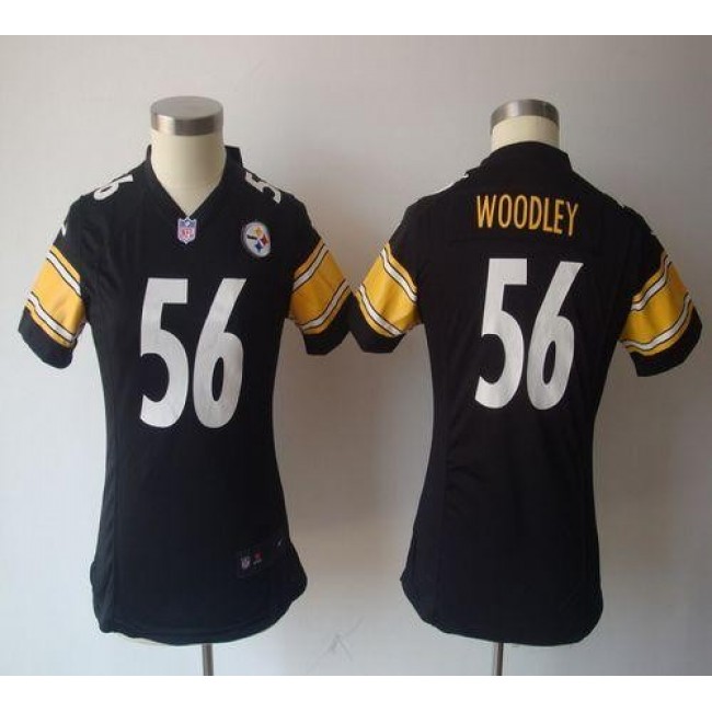 Women's Steelers #56 LaMarr Woodley Black Team Color NFL Game Jersey
