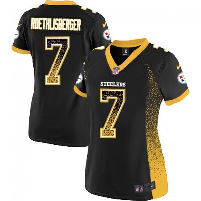 Women's Steelers #7 Ben Roethlisberger Black Team Color Stitched NFL Elite Drift Jersey
