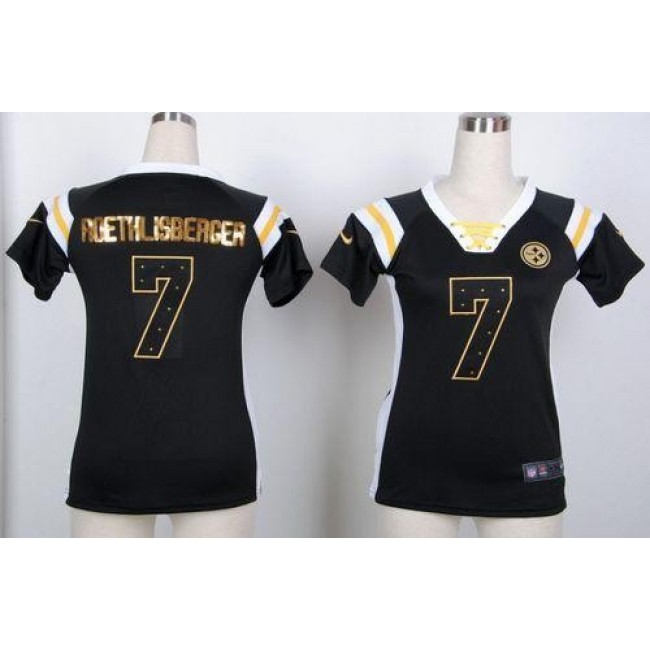 Women's Steelers #7 Ben Roethlisberger Black Stitched NFL Elite Light Diamond Jersey