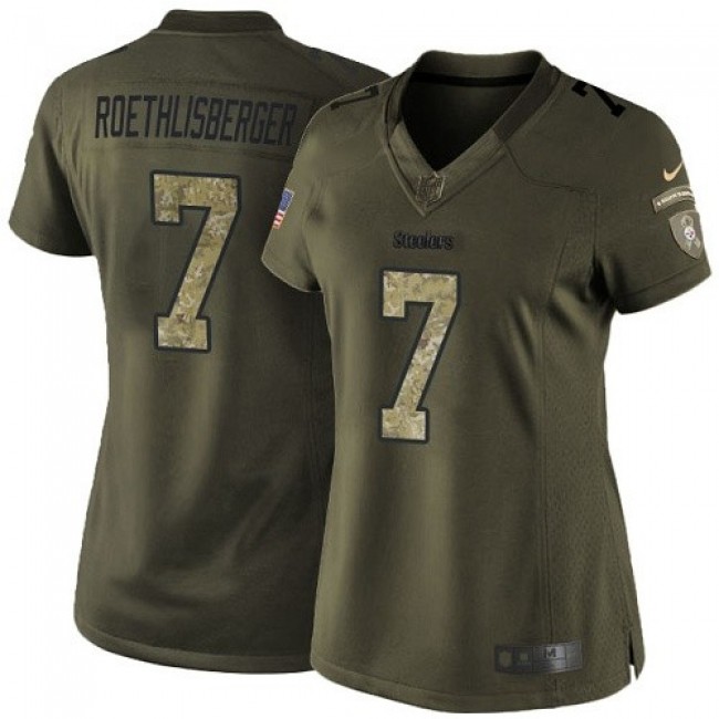 تكسير Women's Nike Pittsburgh Steelers #7 Ben Roethlisberger Green Stitched NFL Limited 2015 Salute to Service Jersey صافيو حليب