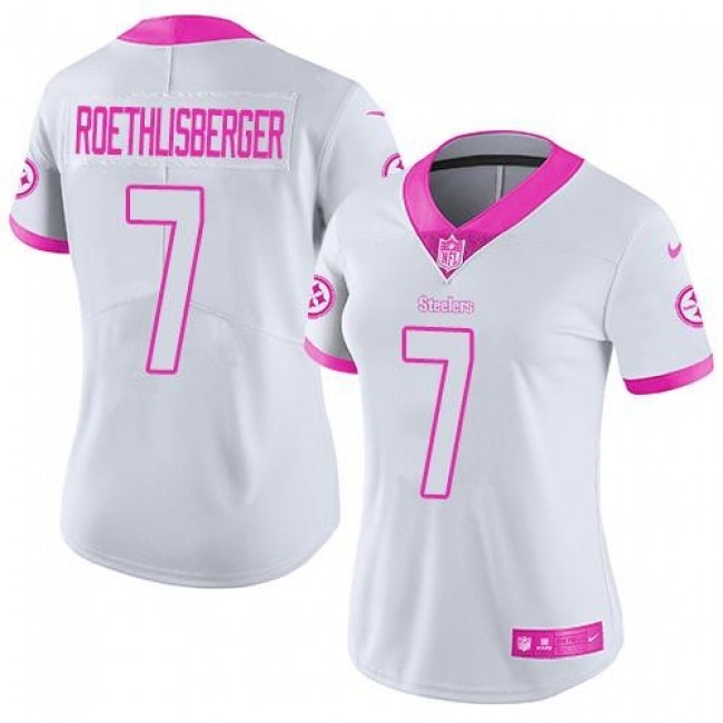 Women's Steelers #7 Ben Roethlisberger White Pink Stitched NFL Limited Rush Jersey