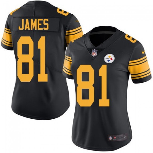 Women's Steelers #81 Jesse James Black Stitched NFL Limited Rush Jersey