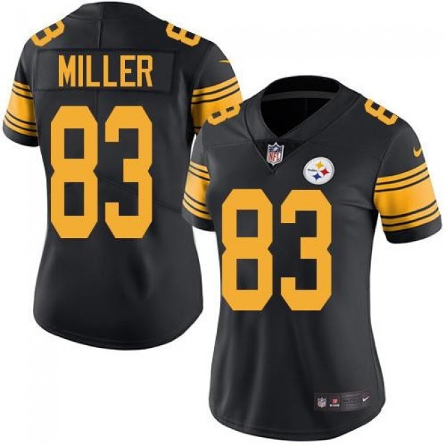 Women's Steelers #83 Heath Miller Black Stitched NFL Limited Rush Jersey