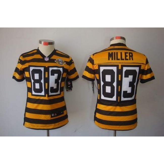 Women's Steelers #83 Heath Miller Yellow Black Alternate Stitched NFL Limited Jersey