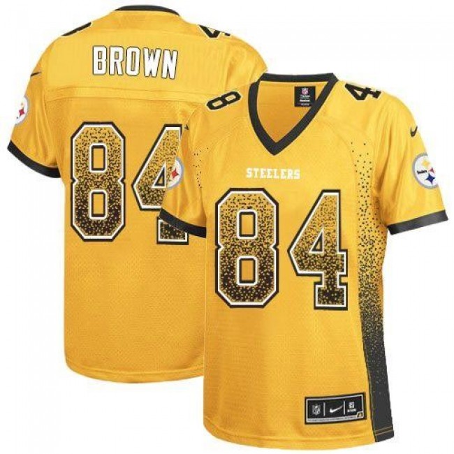 Women's Steelers #84 Antonio Brown Gold Stitched NFL Elite Drift Jersey