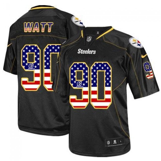 Nike Steelers #90 T. J. Watt Black Men's Stitched NFL Elite USA Flag Fashion Jersey